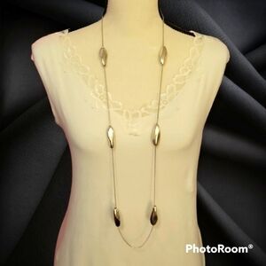 3/$20 Vtg Long Silvertone Beaded Chain Station Necklace